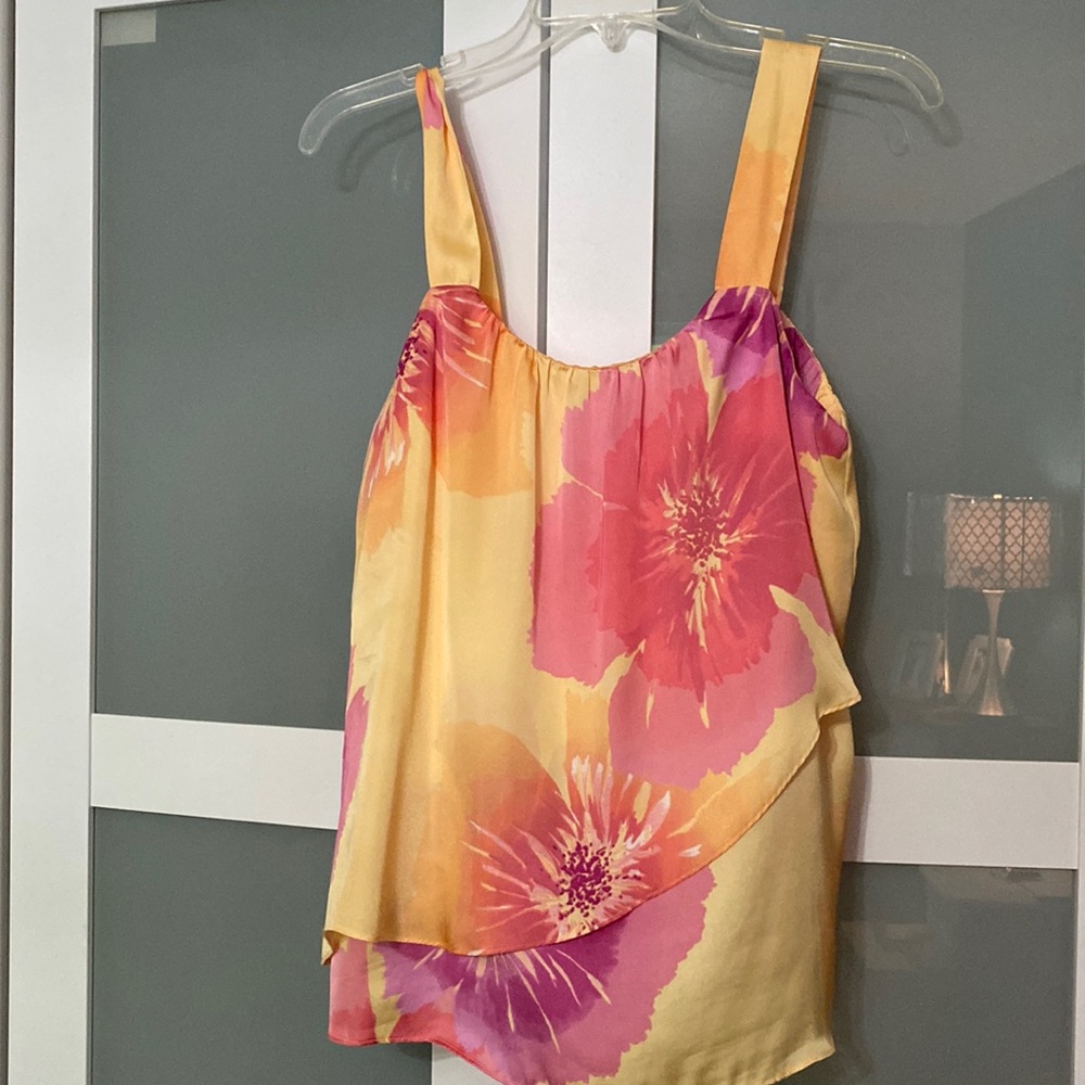 Axcess Yellow Orange Pink floral top